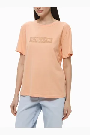 Patrizia Pepe Tops, Dames, Oranje, XS, Katoen, Oranje Casual T-shirt met Strass
