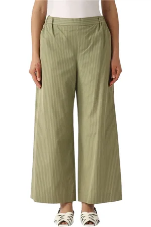 Max Mara Broeken, Dames, Groen, XS, Katoen, Gestreepte Wijde Pijp Broek