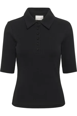 Gestuz Tops, Dames, Zwart, 2Xs, Katoen, Zwart Polo Shirt met Korte Mouwen