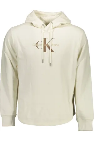 Calvin Klein Sweatshirts & Hoodies, Heren, Wit, XL, Katoen, Hoodie Wit Geborduurde Print