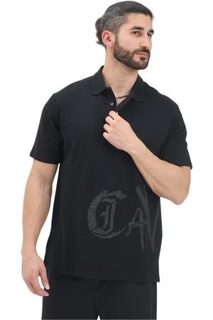 Roberto Cavalli Tops, Heren, Zwart, XL, Katoen, Zwarte Polo Shirt Moderne Stijl