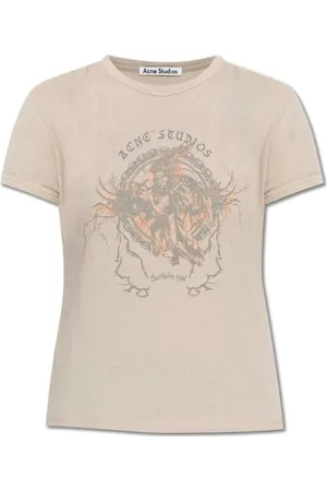 Acne Studios Tops, Dames, Grijs, S, Katoen, Grijze Bedrukte T-shirt voor Vrouwen