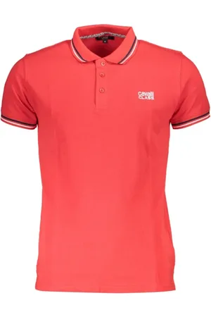 Roberto Cavalli Tops, Heren, Rood, 2Xl, Katoen, Rode Katoenen Polo Shirt met Print