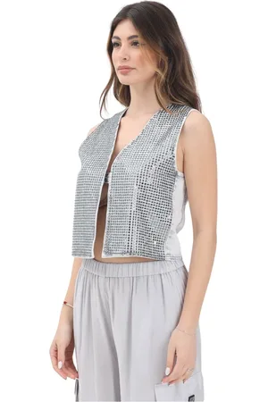 Armani Exchange Jassen, Dames, Grijs, L, Katoen, Metalen Mesh Front Gilet Jas