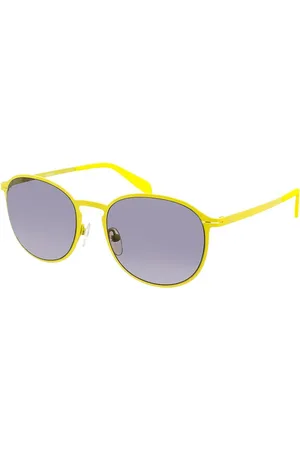 Calvin Klein Accessoires, Dames, Geel, ONE Size, Ronde metalen zonnebril voor vrouwen