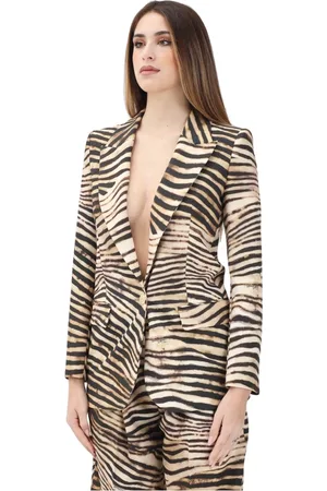 Roberto Cavalli Jassen, Dames, Veelkleurig, M, Polyester, Beige jas met dierenprint