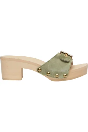 Scholl Schoenen, Dames, Groen, 41 EU, Suède, Suède Klomp met Verstelbare Gesp