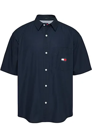 Tommy Hilfiger Overhemden, Heren, Blauw, L, Katoen, Katoenen shirt met voorlogo