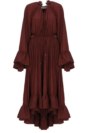 Lanvin Kleedjes, Dames, Rood, S, Bordeaux Geplooide Jurk met V-Hals