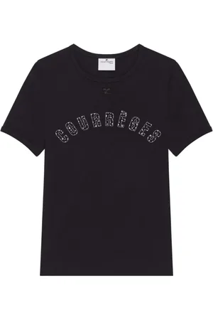 Courrèges Tops, Dames, Zwart, M, Katoen, Medusa Contrast T-shirt