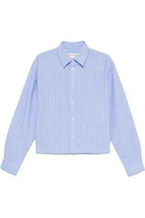 Marni Overhemden, Heren, Blauw, L, Gestreept overhemd met korenbloemblauwe voorkant