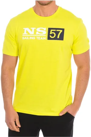 North Sails Tops, Heren, Geel, L, Katoen, T-shirt met korte mouwen en geribbelde afwerking
