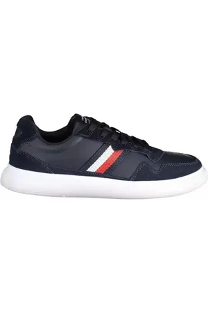 Tommy Hilfiger Schoenen, Heren, Blauw, 42 EU, Leer, Blauwe Sportsneaker met Contrasterende Details