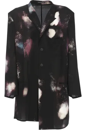YOHJI YAMAMOTO Overhemden, Heren, Veelkleurig, L, Zwarte Zijden Jas Peak Revers