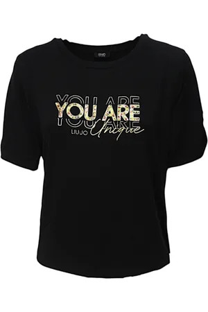 Liu Jo Tops, Dames, Zwart, L, Ronde Hals Viscose T-shirt met Logo