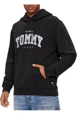 Tommy Hilfiger Sweatshirts & Hoodies, Heren, Zwart, M, Katoen, Logo Katoenen Hoodie Lange Mouwen