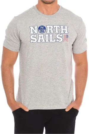 North Sails Tops, Heren, Grijs, L, Katoen, T-shirt met korte mouwen en geribbelde afwerking