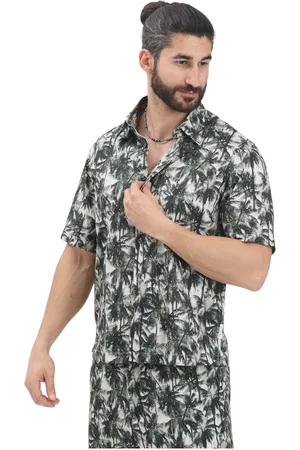 Armani Exchange Overhemden, Heren, Veelkleurig, M, Tropische palmprint korte mouw overhemd
