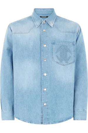 Roberto Cavalli Overhemden, Heren, Blauw, M, Denim, Slang Monogram Denim Overhemd