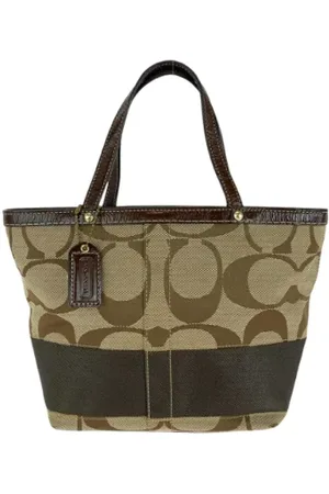 Coach Pre-owned, Dames, Bruin, ONE Size, Leer, Tweedehands Canvas handtassen