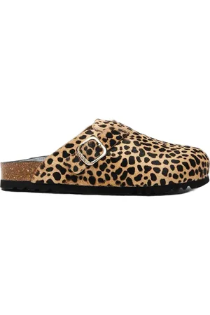 Scholl Schoenen, Dames, Bruin, 38 EU, Gesloten-teen Dierenprint Klomp met Gesp