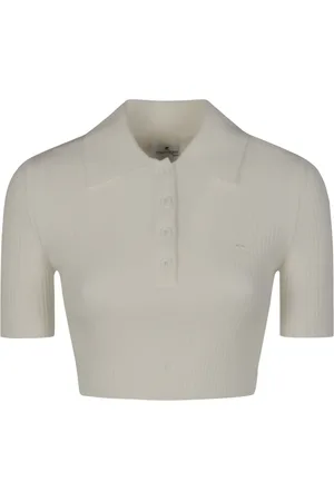 Courrèges Tops, Dames, Wit, S, Polyester, Rib Knit Cropped Polo T-shirts en Polos