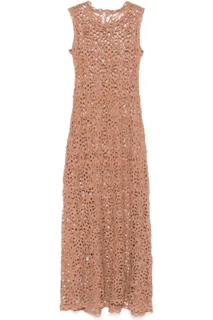 Norma Kamali Kleedjes, Dames, Bruin, M, Katoen, Doorschijnende Swing Maxi Jurk