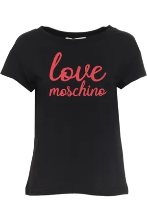 Moschino Tops, Dames, Zwart, M, Katoen, Logo Katoenen T-shirt Korte Mouwen