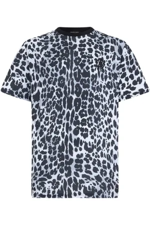 Roberto Cavalli Tops, Heren, Veelkleurig, S, Jaguar Skin Print Crew-neck T-shirt