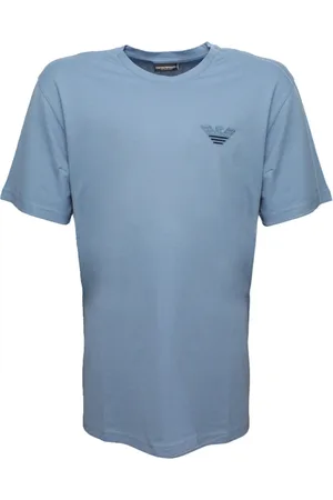 Emporio Armani Tops, Heren, Blauw, L, Katoen, Katoenen T-shirt met Voorkant Logo