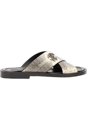 Roberto Cavalli Schoenen, Heren, Zwart, 44 EU, Cobra Print Mirror Snake Slippers