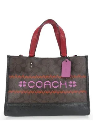Coach Pre-owned, Dames, Bruin, ONE Size, Leer, Tweedehands Canvas handtassen