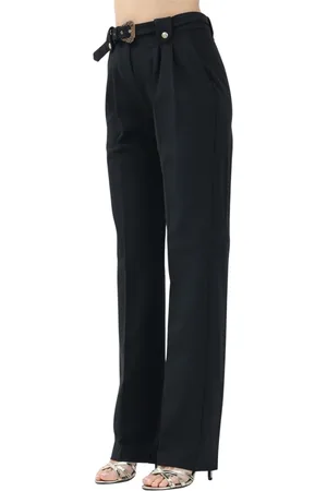 VERSACE Broeken, Dames, Zwart, M, Elegante Zwarte Broek Barok Gesp