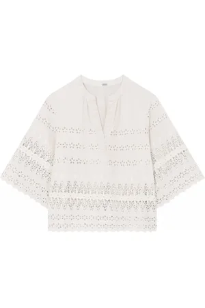 gustav Blouses & Shirts, Dames, Wit, L, Katoen, Witte Blouse met Geborduurde Details