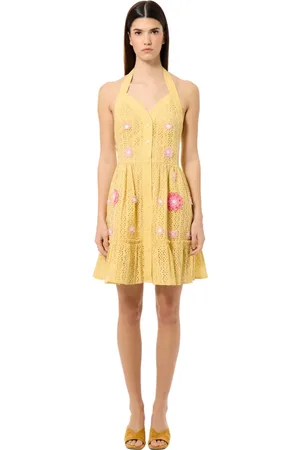Manoush Kleedjes, Dames, Geel, S, Katoen, Bloemen Garden Party Jurk