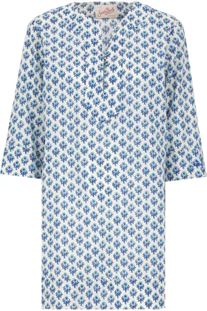 MC2 SAINT BARTH Blouses & Shirts, Dames, Veelkleurig, M, Katoen, Witte Katoenen Jurk V-Hals Lange Mouwen