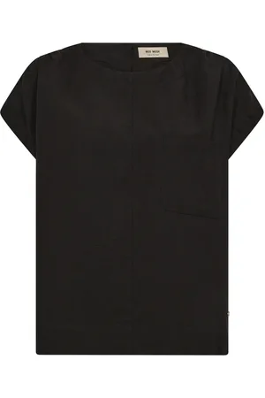 Mos Mosh Blouses & Shirts, Dames, Zwart, XS, Linnen, Elegante Zwarte Blouse met Plooien