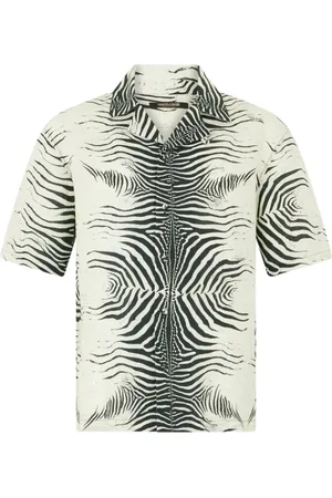 Roberto Cavalli Overhemden, Heren, Zwart, XS, Linnen, Linnen Shirt met Mini Zebra Print
