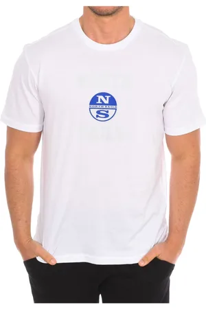 North Sails Tops, Heren, Wit, XL, Katoen, T-shirt met korte mouwen en geribbelde afwerking