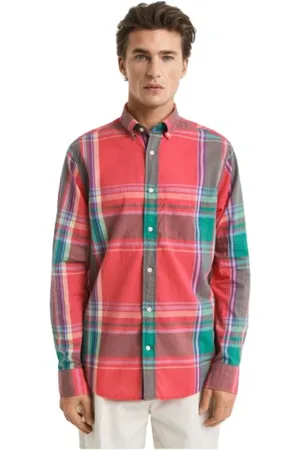 GANT Overhemden, Heren, Rood, XL, Katoen, Madras Ruit Katoenen Overhemd