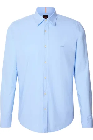 HUGO BOSS Overhemden, Heren, Blauw, XL, Katoen, Katoenen overhemd met mandarijnkraag