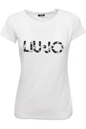Liu Jo Tops, Dames, Wit, S, Parel Logo Viscose T-shirt