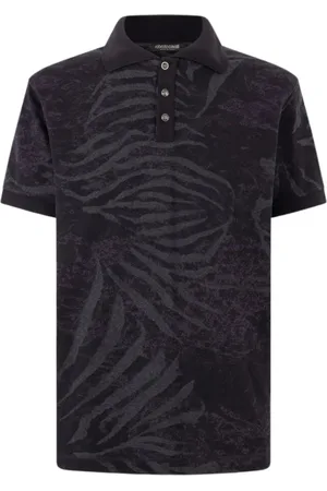 Roberto Cavalli Tops, Heren, Zwart, M, Katoen, Polo Shirt met dierenprint