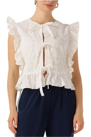 Object Blouses & Shirts, Dames, Wit, S, Denim, Chique witte mouwloze top