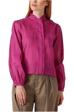 Suncoo Blouses & Shirts, Dames, Roze, S, Denim, Paarse Leony Mini Jurk