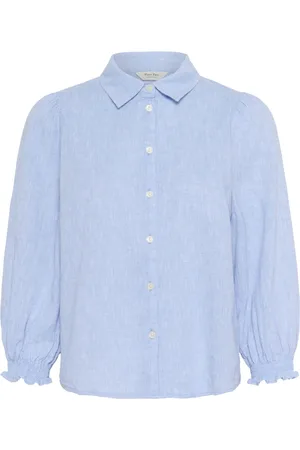 Part Two Blouses & Shirts, Dames, Blauw, XS, Katoen, Chambrey Blouse met ¾ Mouwen
