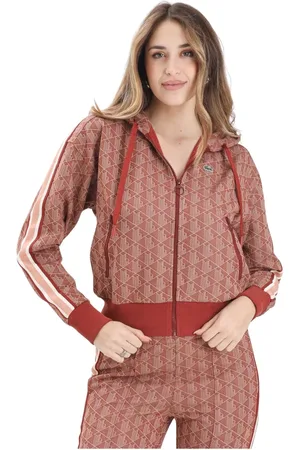 Lacoste Sweatshirts & Hoodies, Dames, Bruin, M, Bruine Zip Sweater met Jacquard Monogram