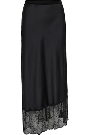 Mos Mosh Rokken, Dames, Zwart, M, Satijn, Elegante Satijnen Kant Rok Zwart