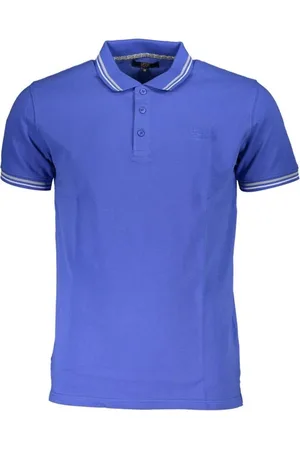 Roberto Cavalli Tops, Heren, Blauw, M, Katoen, Blauw Geborduurd Poloshirt met Contrasterende Details