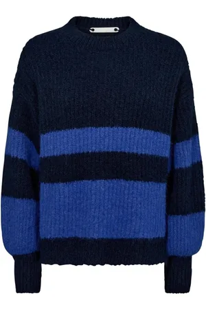 Co`Couture Truien, Dames, Blauw, L, Geblokte Ribgebreide Trui Navy